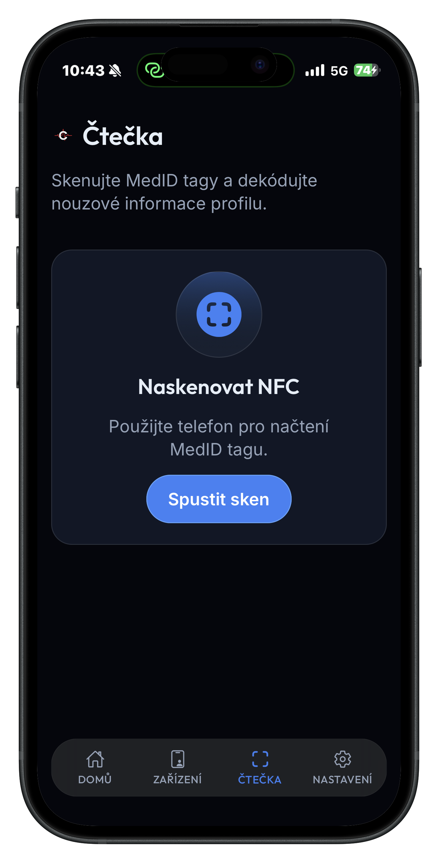 Offline čtečka údajů v aplikaci MedID